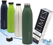 Fiasco di vetro, acciaio inossidabile, termos, 0,75 l, fiasco isolato, resistente al lavastoviglie, termos senza perdite, a doppia parete, adatto per l'acqua gassata.
