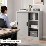Office Cabinet With Sliding Door, Light Grey, 90x40x90 Cm, Steel