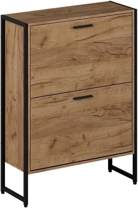 Scarpiera da ingresso Folda, Rovere Goldkraft/nero, 63 x 152.5 cm con 4 scomparti chiusi