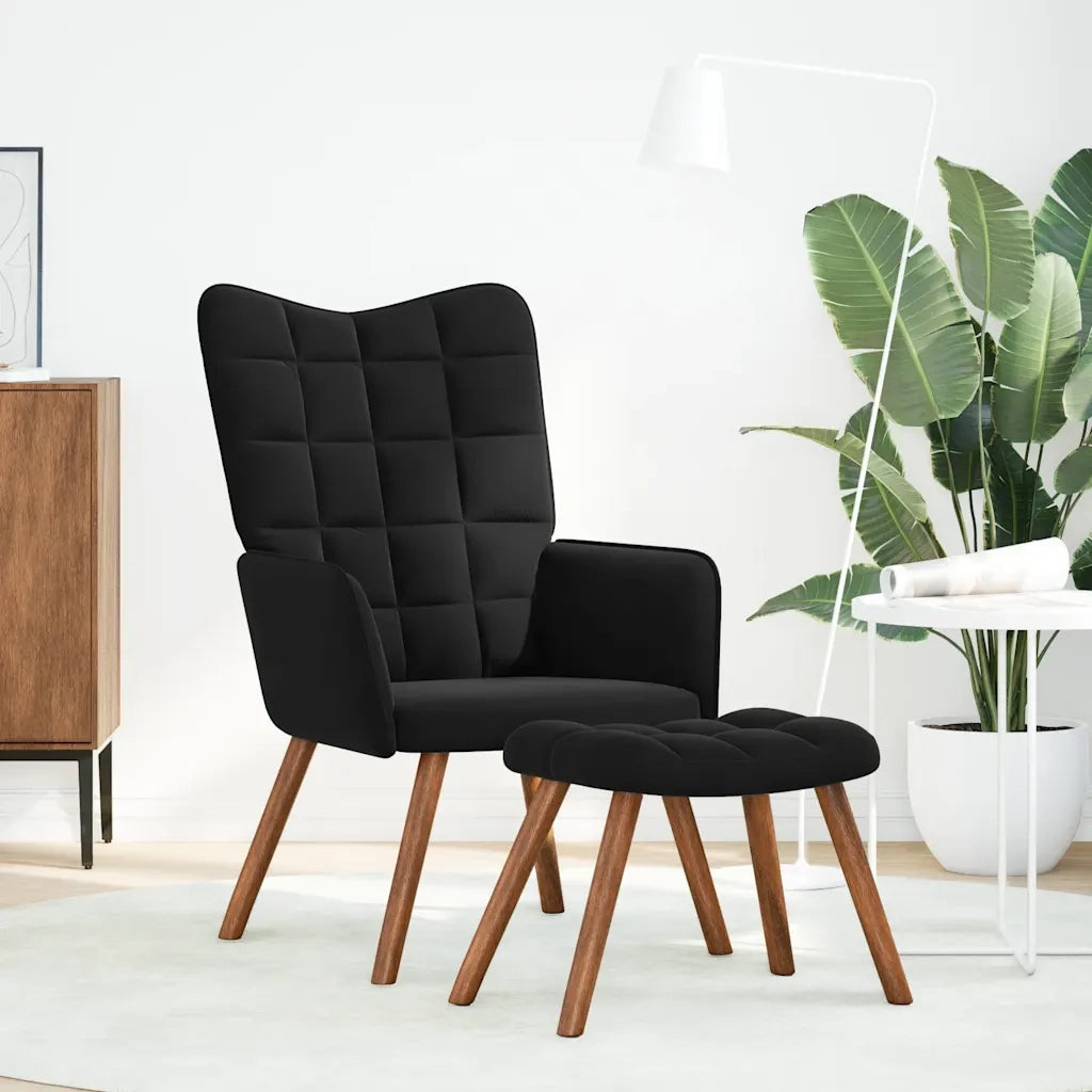Divano Sedia-Poltrona Relax con Sgabello in Velluto Nero 112187