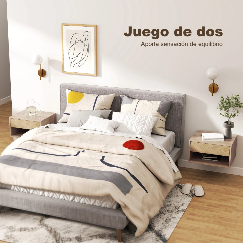 Comodino a Parete con Cassetto e Ripiano ¨C zephmum ¨C Naturale 37x32x21 cm