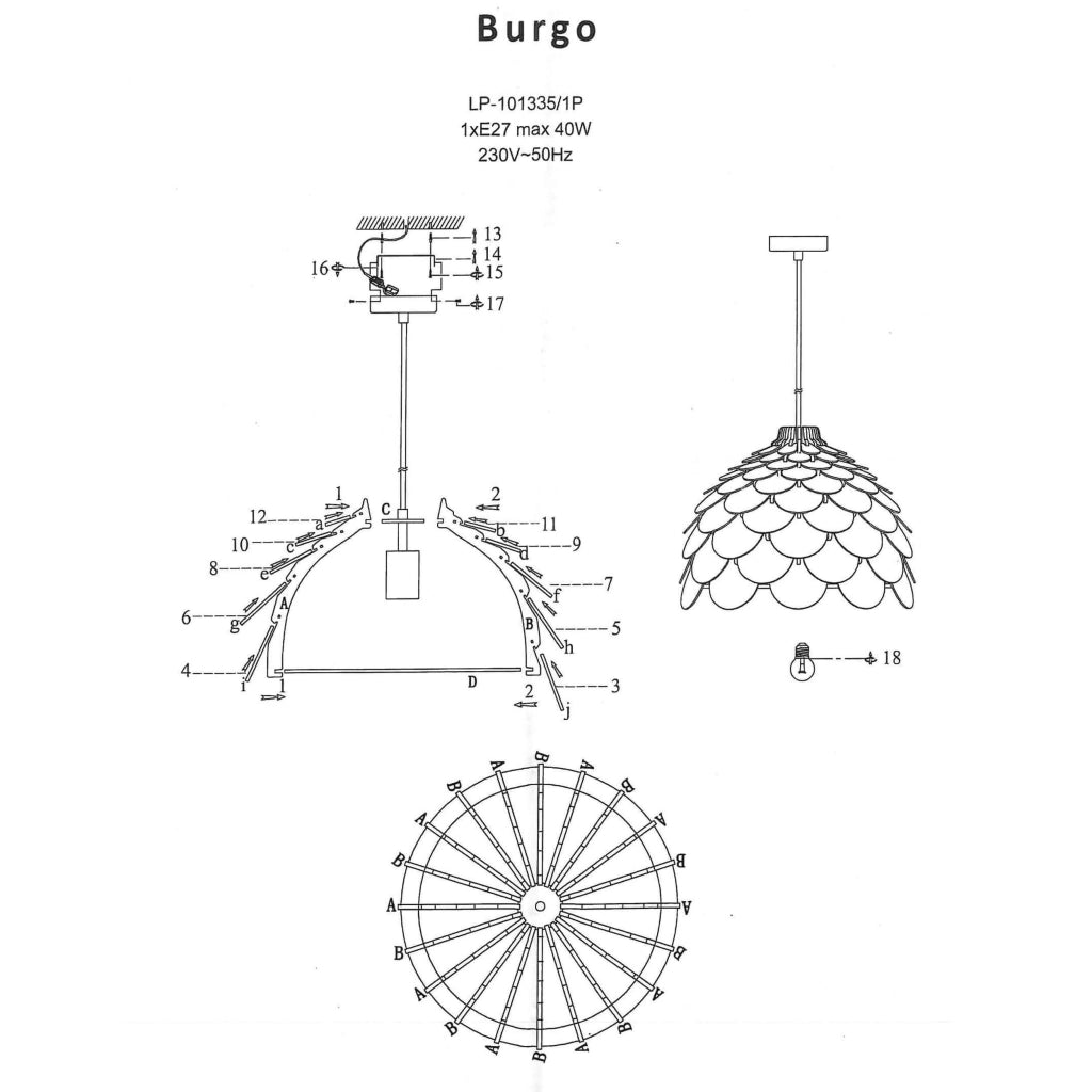 Lampada a sospensione Burgo piccola legno E27 Ø35 Light Prestige