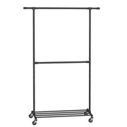 Appendiabiti industriale su ruote portata 110 kg doppia barra metallica robusto espositore commerciale nero 12_0007069