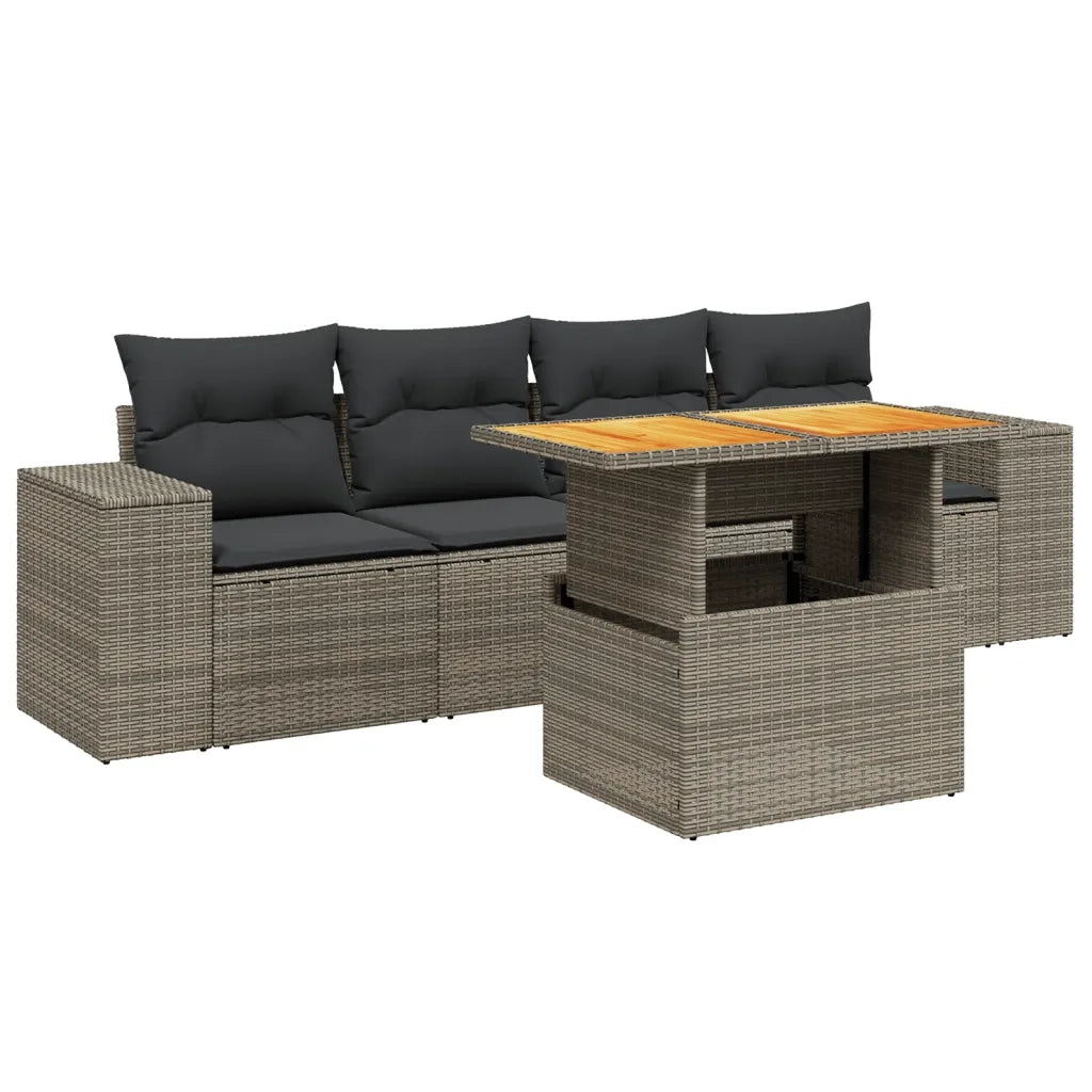 Set Divano da Giardino 5 pz con Cuscini Grigio in Polyrattan 3272516
