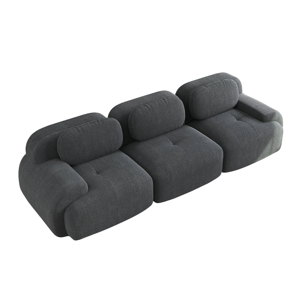 Divano angolare modulare in tessuto a coste; senza montaggio; braccioli curvi; schiuma 32D; grigio