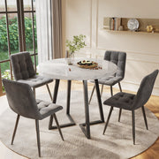 Tavolo da pranzo rotondo per 4 persone set da 5 pezzi con 4 sedie in velluto, piano effetto marmo, 80 cm