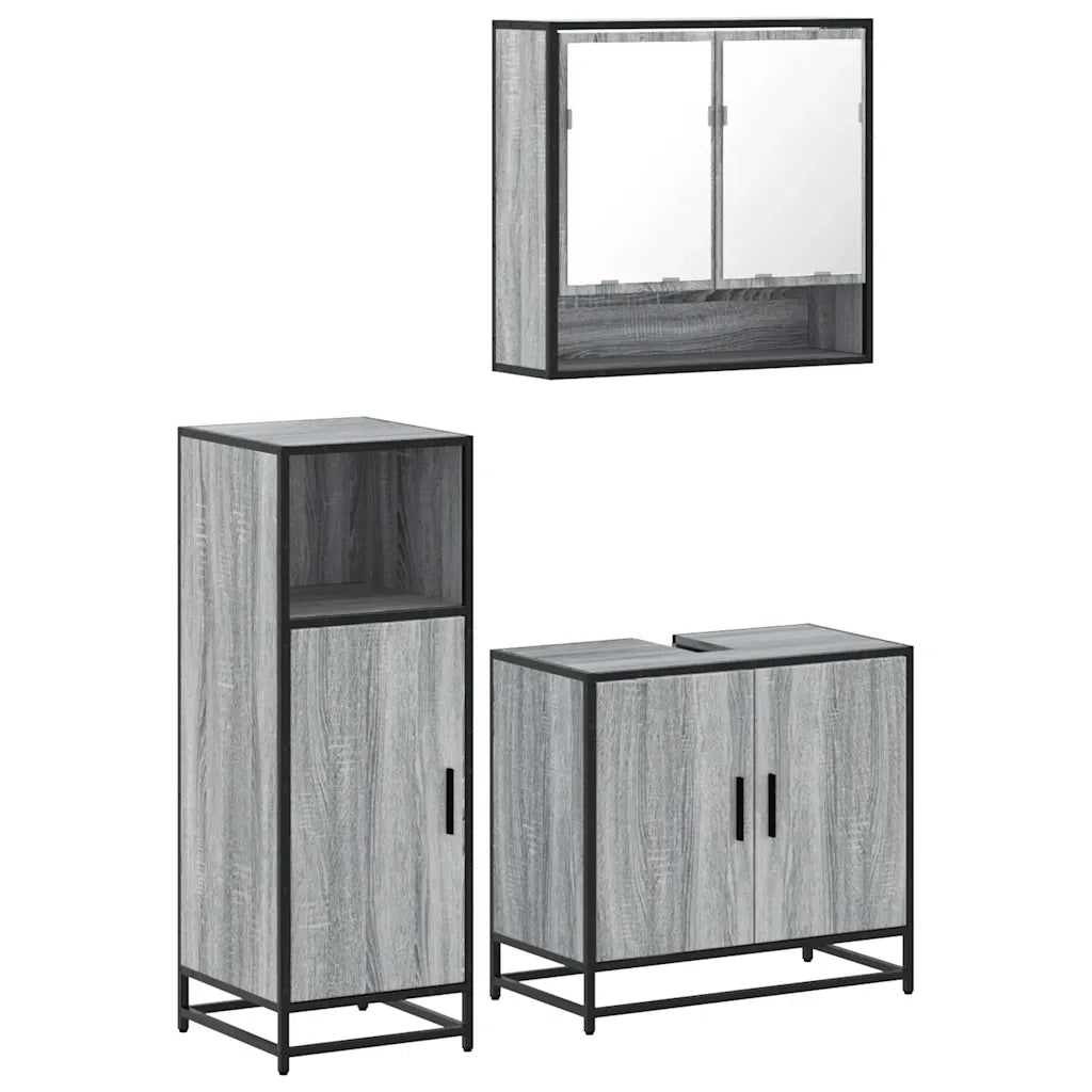 Set Mobili da Bagno | Armadio da bagno 3 pz Grigio Sonoma in Legno Multistrato