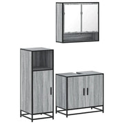 Set Mobili da Bagno | Armadio da bagno 3 pz Grigio Sonoma in Legno Multistrato