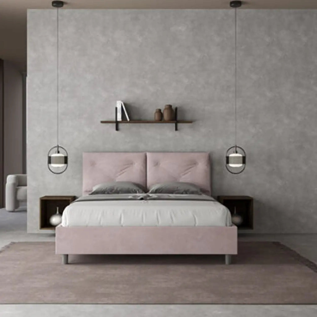 Letto matrimoniale con rete imbottito 160x210 microfibra glicine Appia