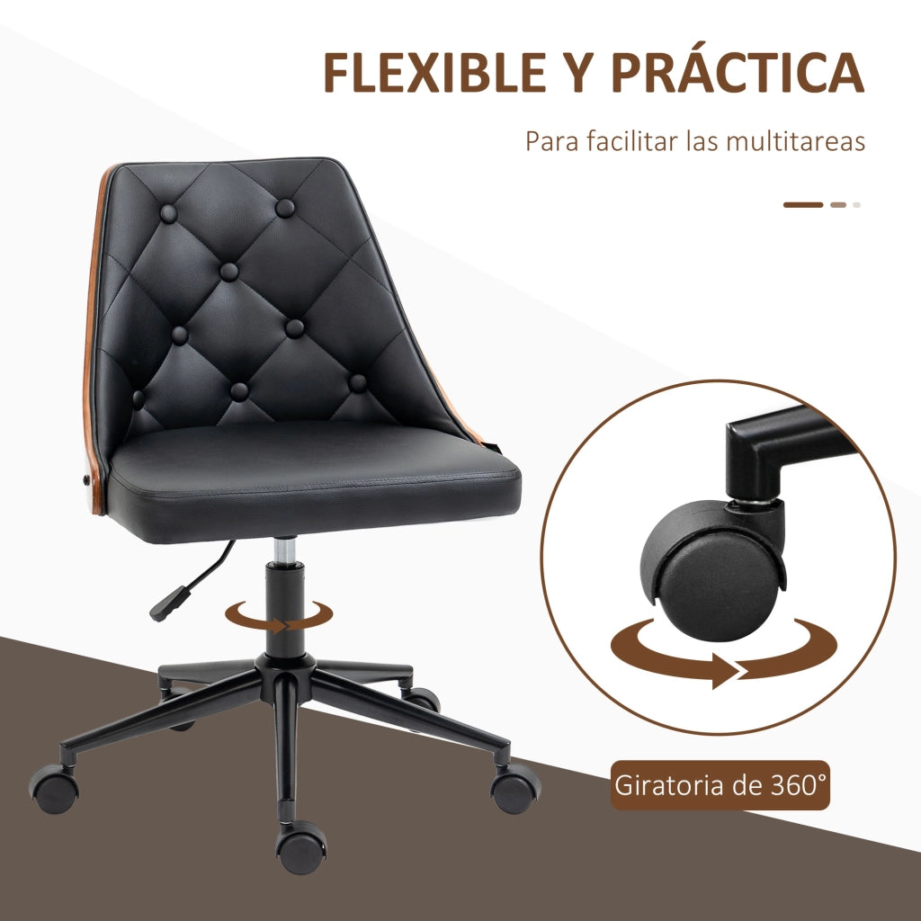 Sedia da Ufficio con Altezza Regolabile e Basculante ¨C zephmum ¨C Nero e Legno 53x62x77-87 cm