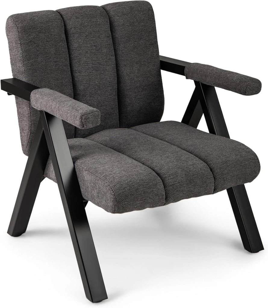 Poltrona da Salotto, Sedia Ergonomica con Struttura in Metallo, Braccioli e 4 Piedini Regolabili, Sofa Imbottita Relax Moderna per Soggiorno e Camera da Letto, Portata 150 kg (Grigio)