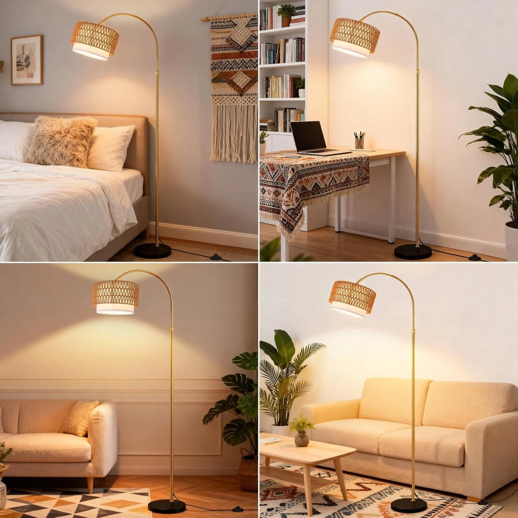 ZMH Lampada da terra curva vintage oro E27 dimmerabile telecomando interruttore pedale rotazione 350°