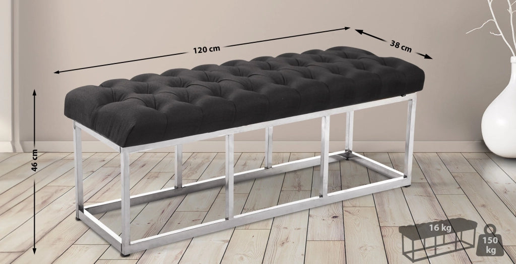 Panca AMUN in tessuto e acciaio inox grigio scuro,120 cm