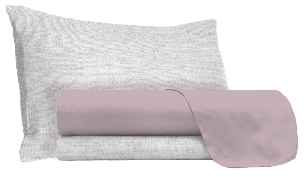Set Lenzuola 1 Piazza e Mezzo Sopra Sotto e Federe in Cotone Rosa Antico