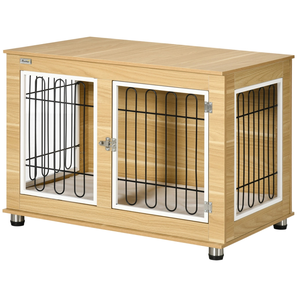 Gabbia Cane Esterno con Cuscino ¨C Zephmum ¨C Grigio Effetto Legno 90x58x65 cm