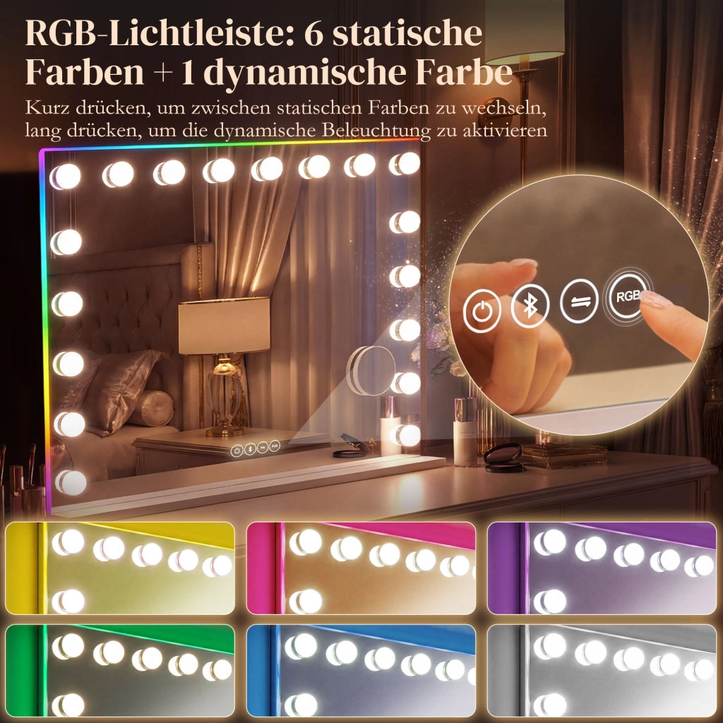 Specchio da Trucco Hollywood con 18 LED Dimmerabili, RGB, Bluetooth, 10x Ingrandimento ¨C Zephmum ¨C Bianco