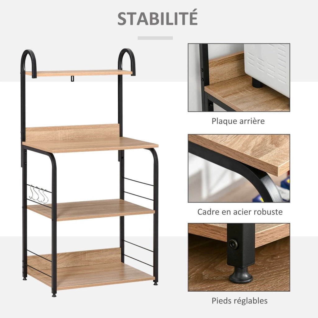 Scaffale cucina micro-onde ¨C Xylo ¨C 3 ripiani legno naturale metallo nero