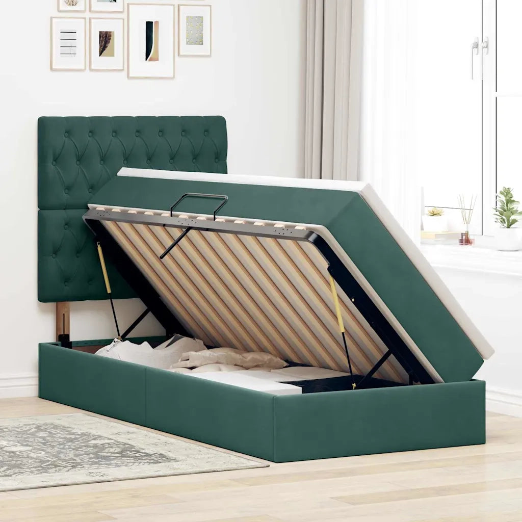 Letto con contenitore e materasso Verde Scuro 90 x 200 cm