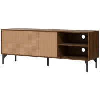 Mobile Porta TV fino 65" con 2 Armadietti e 2 Vani Aperti in Legno, 150x40x56cm, Marrone