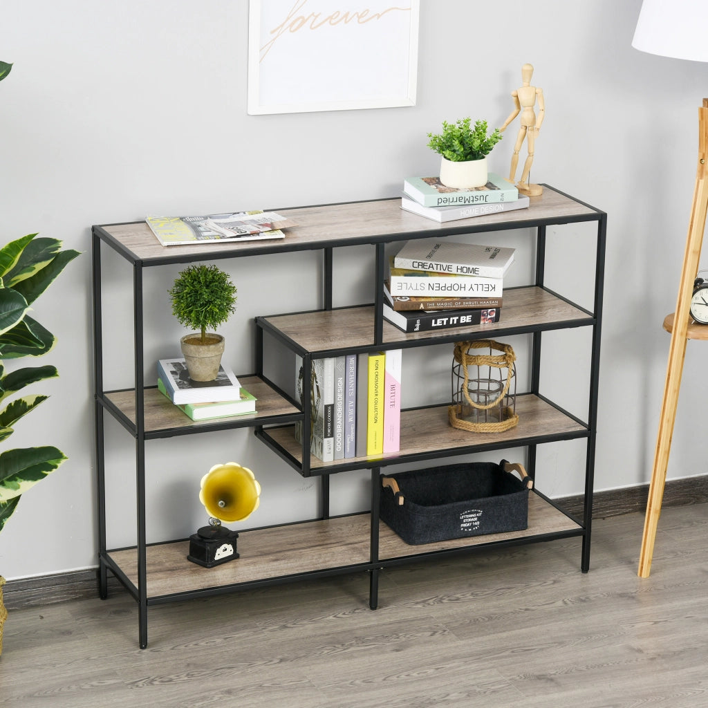 Libreria Scaffale Asimmetrica Stile Industriale ¨C zephmum ¨C Legno e Metallo 80x30x200