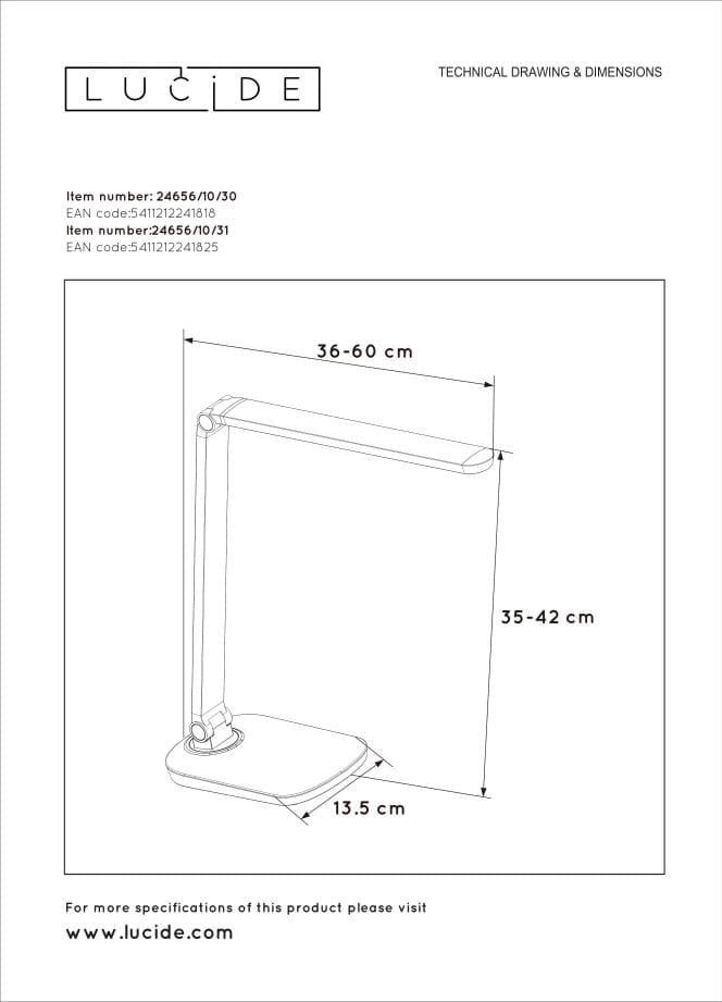Lampada da scrivania Lucide VARIO LED 8W CCT bianca