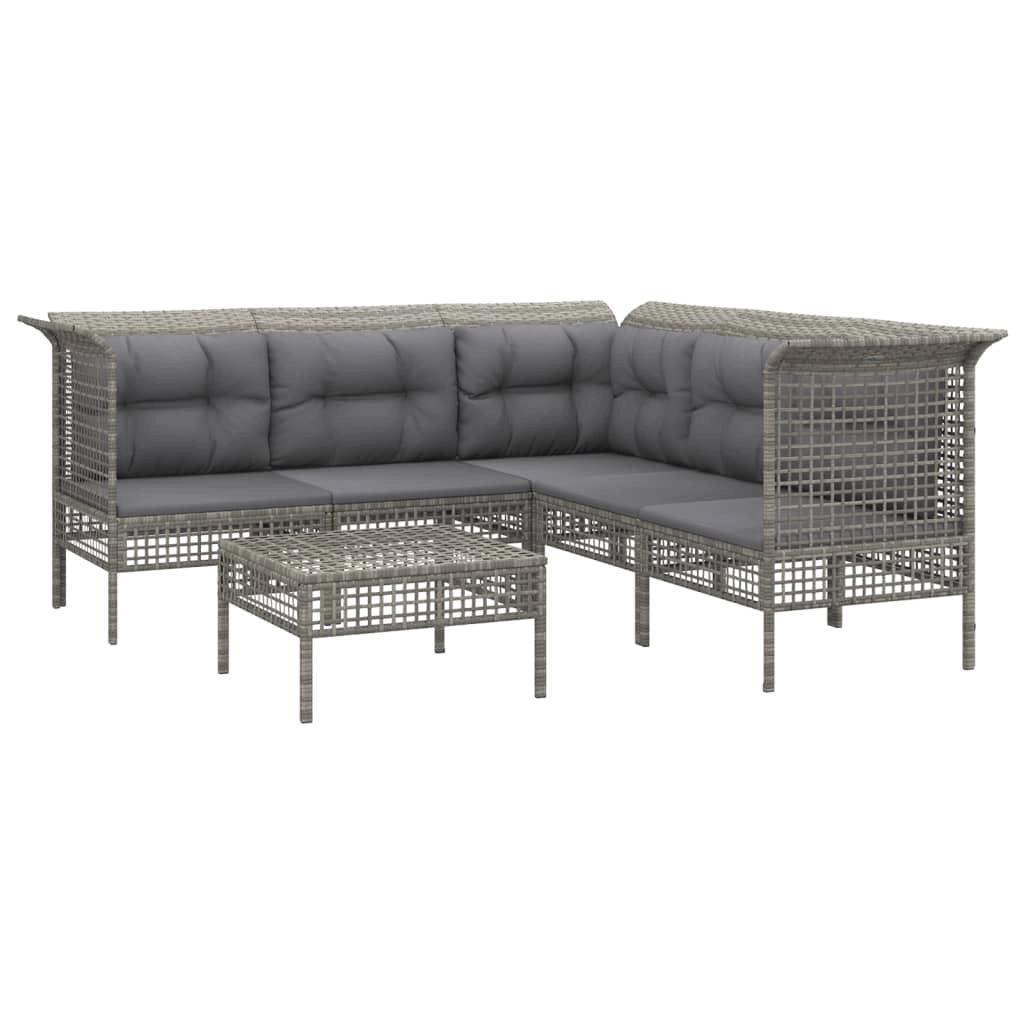 Set di mobili da giardino mobili da esterno 6 pezzi con cuscini resina intrecciata grigia 02_0016800