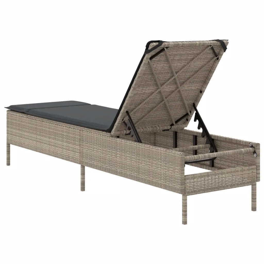 Lettino Prendisole | Sdraio da giardino | Lettino da sole con Cuscino Grigio Chiaro in Polyrattan