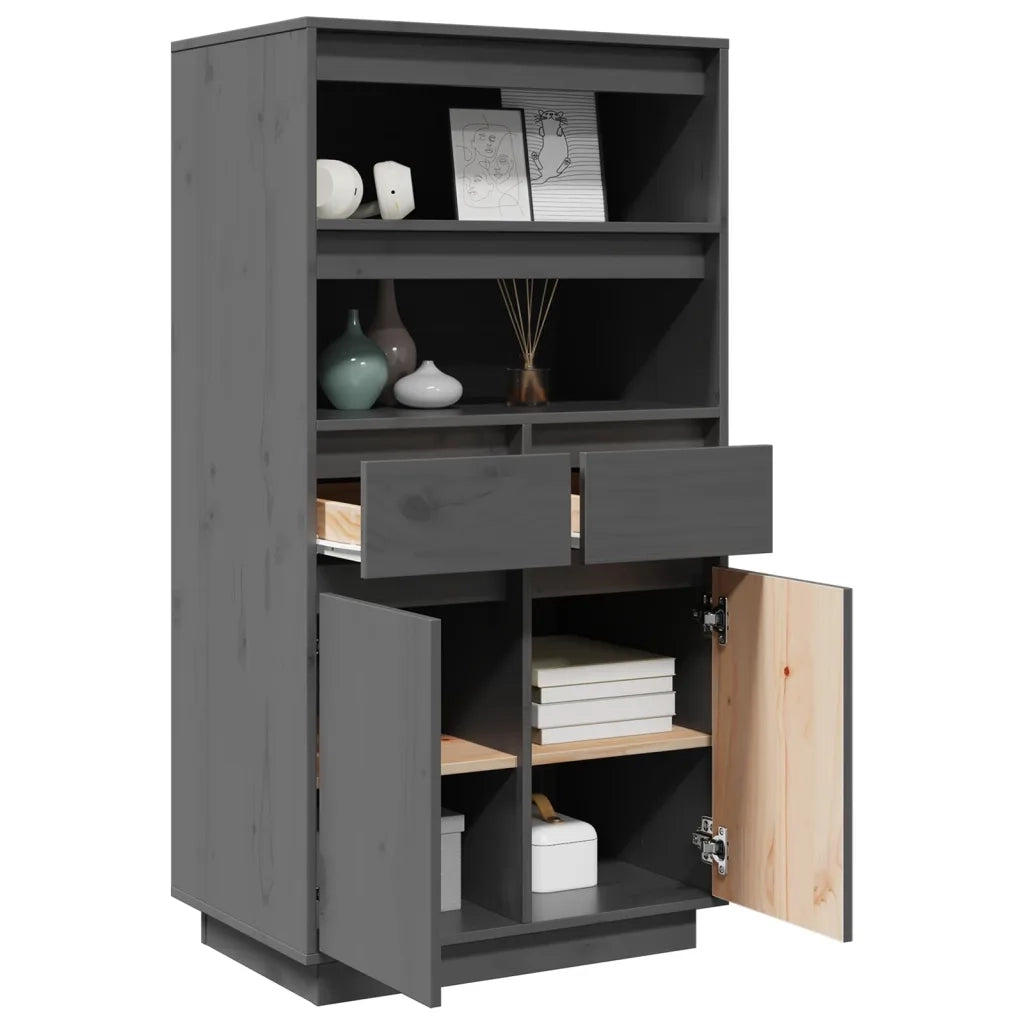Credenza-Buffet-Armadio da cucina Grigia 60x40x116,5 cm in Legno Massello di Pino