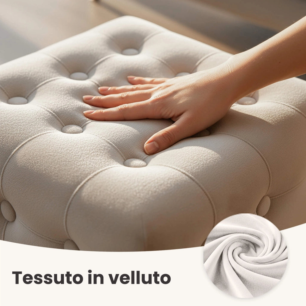 Pouf sgabello in velluto trapuntato 40 cm QUADRA Beige