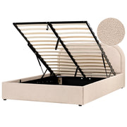 Letto moderno con contenitore e testata imbottita in bouclé beige chiaro 140 x 200 cm