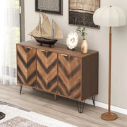 OKWISH Credenza Contenitore con 3 Ante e Ripiani Interni, Maniglie Dorate, Gambe in Ferro, per Soggiorno 120 x 38 x 76.5 cm