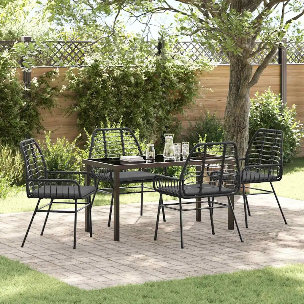 Set da Pranzo per Giardino 5 pz | Set Salotto da Giardino Nero polyrattan