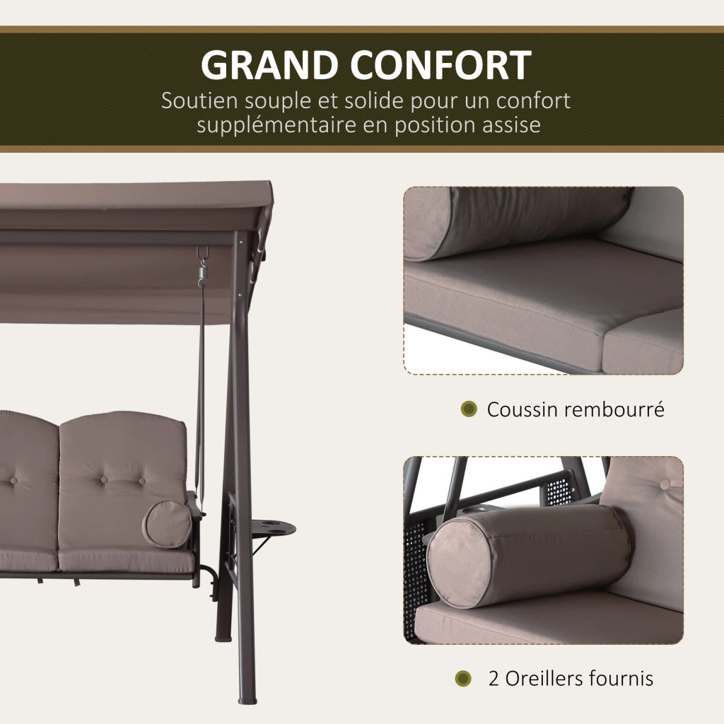 Amaca da Giardino 3 Posti con Cuscini e Tetto Regolabile ¨C zephmum ¨C Beige Polyester