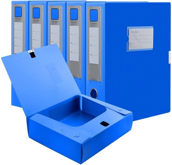Scatole per archiviazione 6 pezzi - Formato A4 - 75 mm di altezza - Materiale PP impermeabile - Opaca - Resistente alle deformazioni - Etichette doppie - Scatole per archivio