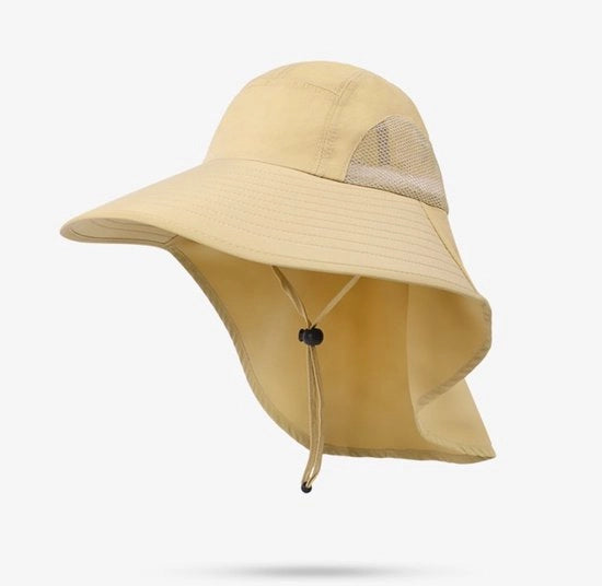 Cappello unisex, protezione solare, UPF 50+, bordatura ampia con protezione cervicale, cappello da campeggio, adatto a uomini e donne - Kaki