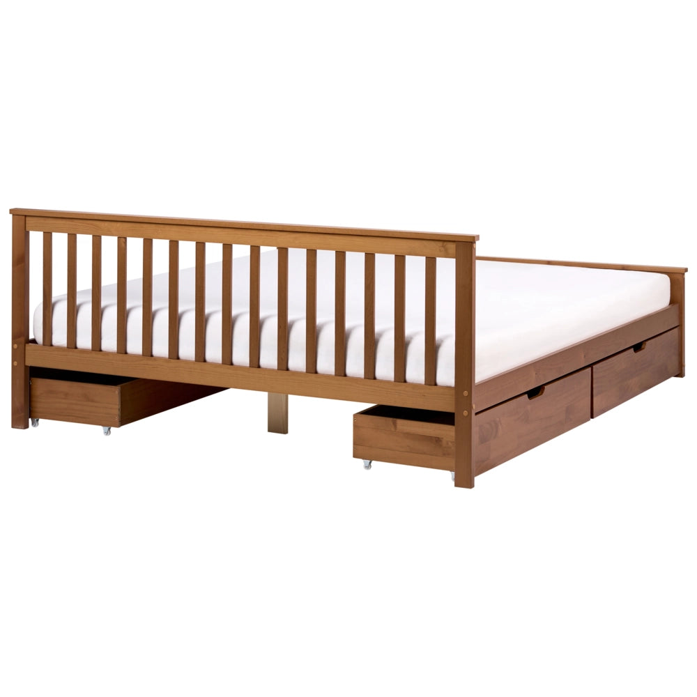 Letto matrimoniale in legno di pino e MDF 180 x 200 cm con contenitore a 4 cassetti marrone stile minimalista