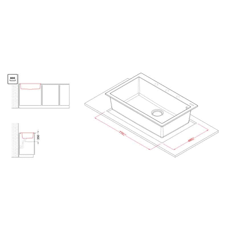 Lavello Elleci Incasso 1 vasca 79x50 Quadra 130 Granitek Espresso Marrone LGQ13078