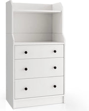 Comò a 3 Cassetti con Mensole, Organizzatore di Stoccaggio Multiuso, Cassettiera Moderna con Dispositivo Anti-Ribaltamento per Soggiorno Camera da Letto Ingresso, 58 x 36 x 111 cm