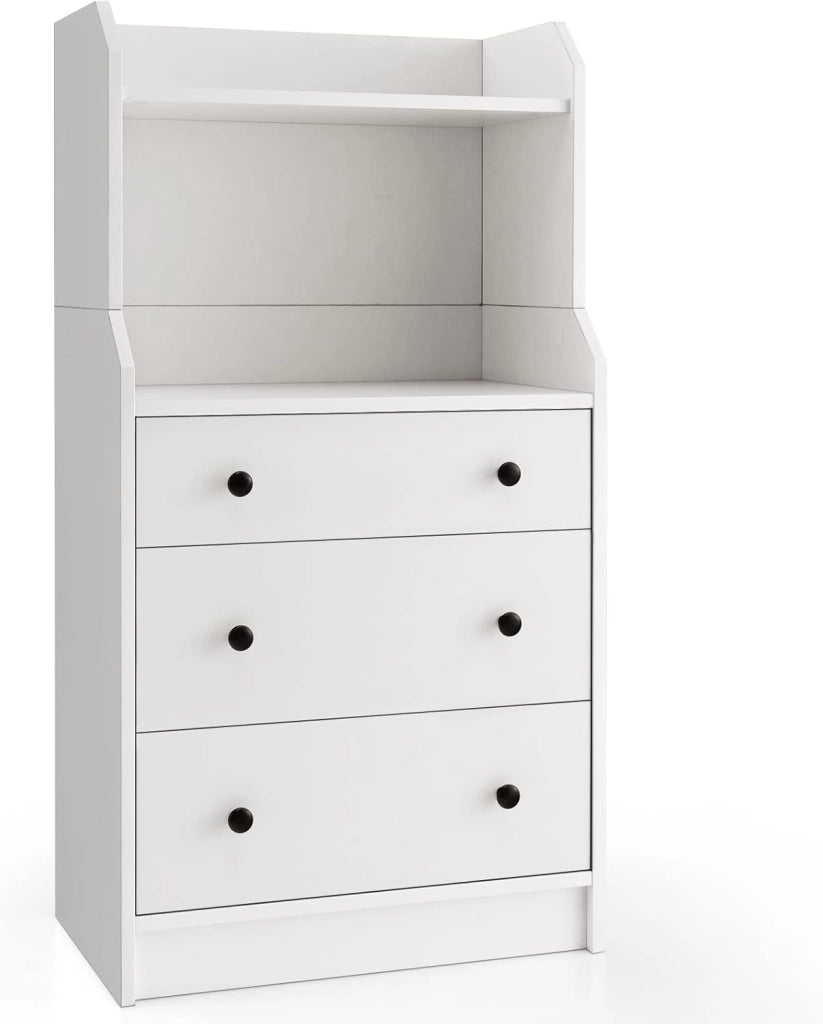 Comò a 3 Cassetti con Mensole, Organizzatore di Stoccaggio Multiuso, Cassettiera Moderna con Dispositivo Anti-Ribaltamento per Soggiorno Camera da Letto Ingresso, 58 x 36 x 111 cm