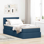 Letto con contenitore e materasso con testiera Blu 100 x 200 cm