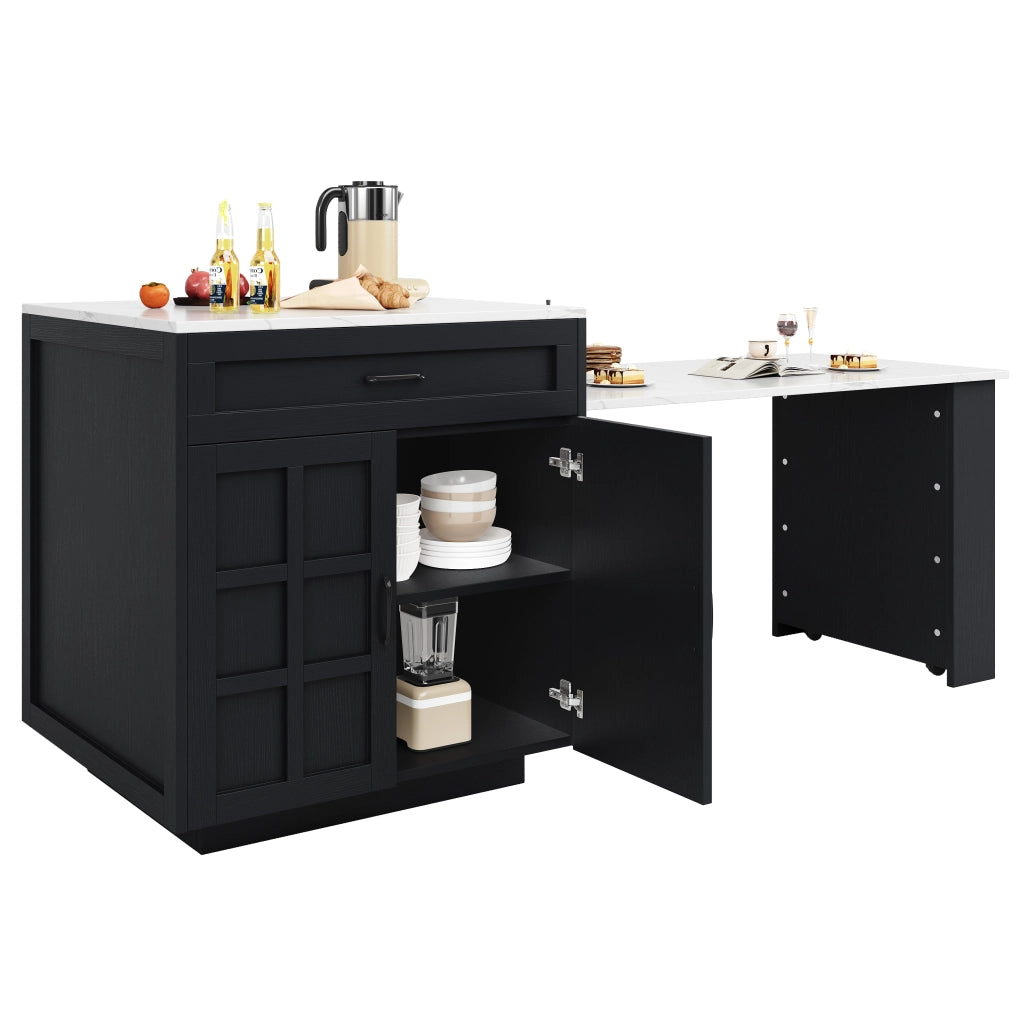 Tavolo Bar Allungabile con Cassetti e Vani ¨C MINIMAL ¨C Nero, 133-202x70x93.5cm, 2-6 Persone