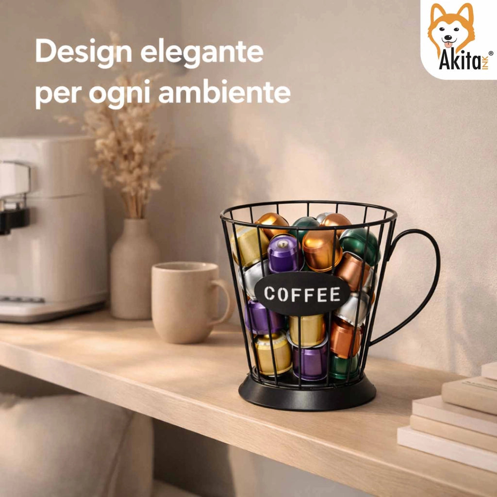 Akitaink Portacapsule Caffe' in Metallo Design Tazza Nero