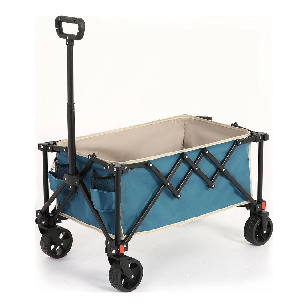 Carrello pieghevole per esterni - Xylo - Ruote fuoristrada, manico regolabile, robusto, per campeggio, shopping, pesca sportiva - Blu