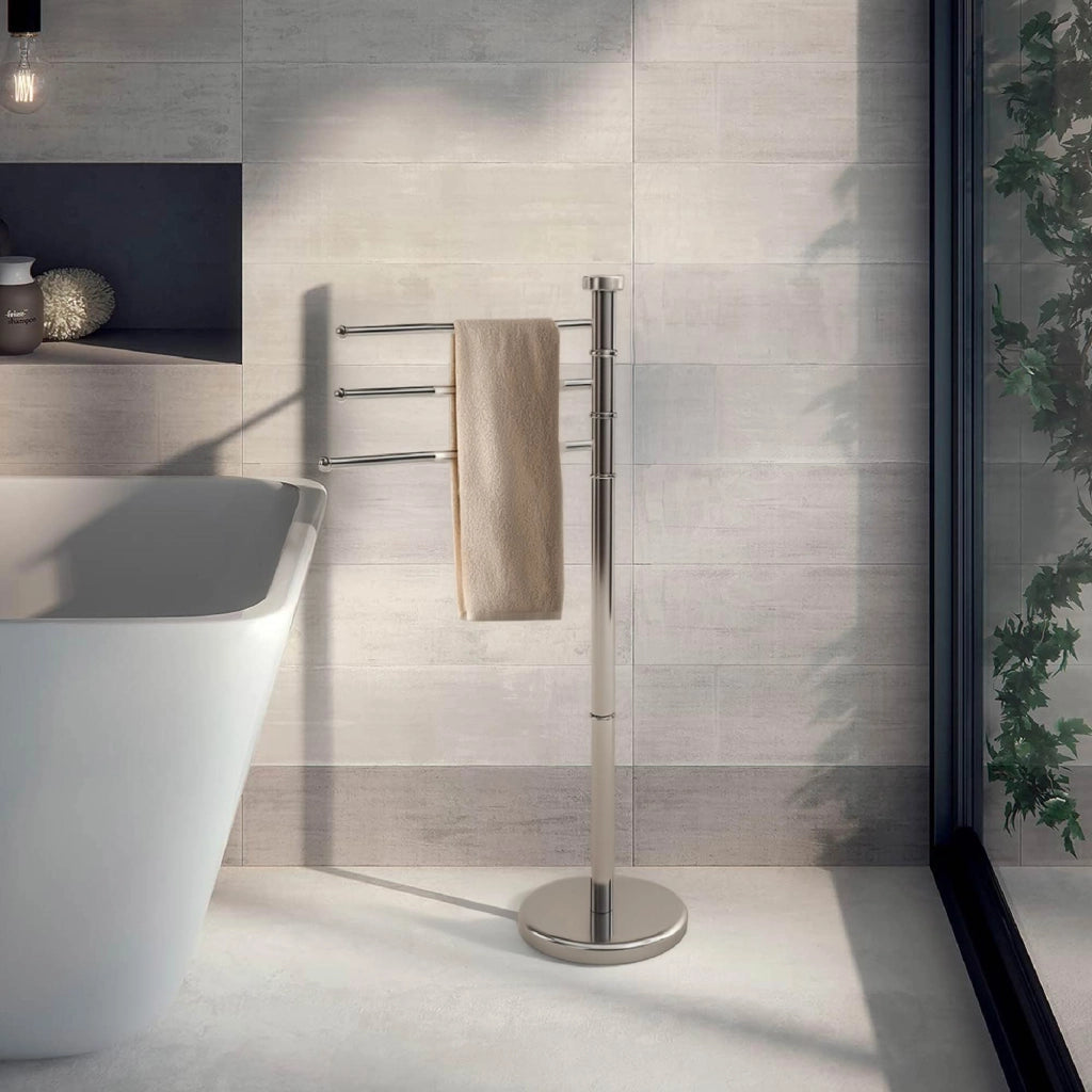 Piantana In Acciaio Inox Porta Asciugamani Da Terra 3 Bracci Girevoli 22x87 Cm Organizer Accessori Bagno Porta Stendi Salviette Bagno Moderno Elegante Stendi Indumenti