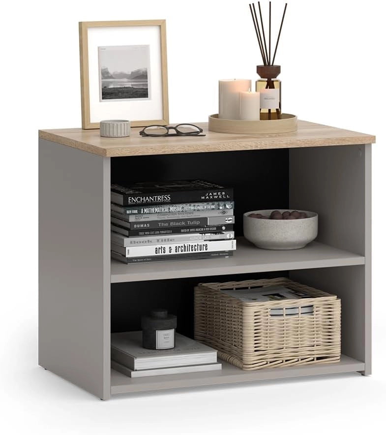 Credenza bassa Wido, Greige/Sonoma, 60 x 50 cm con 2 scomparti