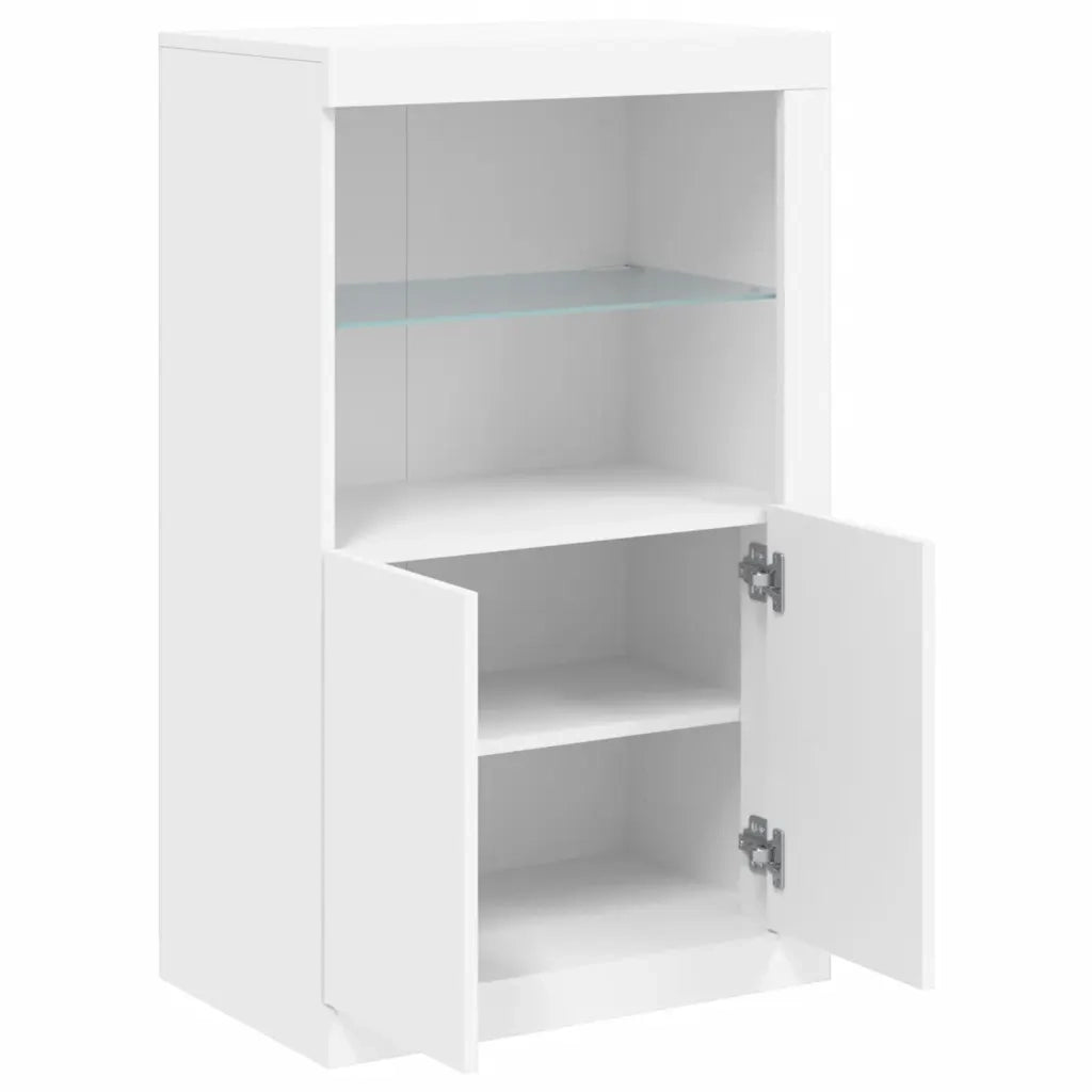 Mobiletto laterale contemporaneo con illuminazione a LED pratico contenitore 60,5 x 37 x 100 cm legno bianco 02_0049356