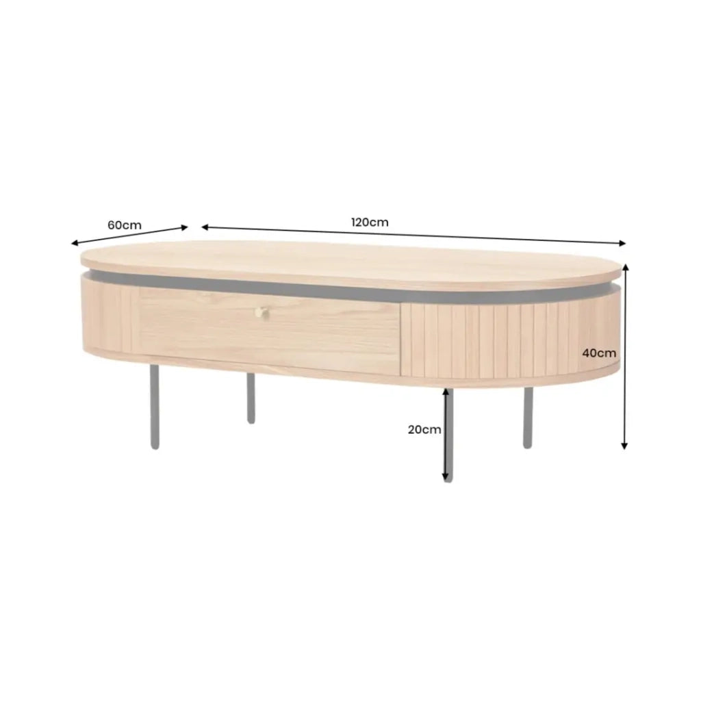 Tavolino basso SOREN 120 cm con 2 cassetti scorrevoli decoro quercia e nero