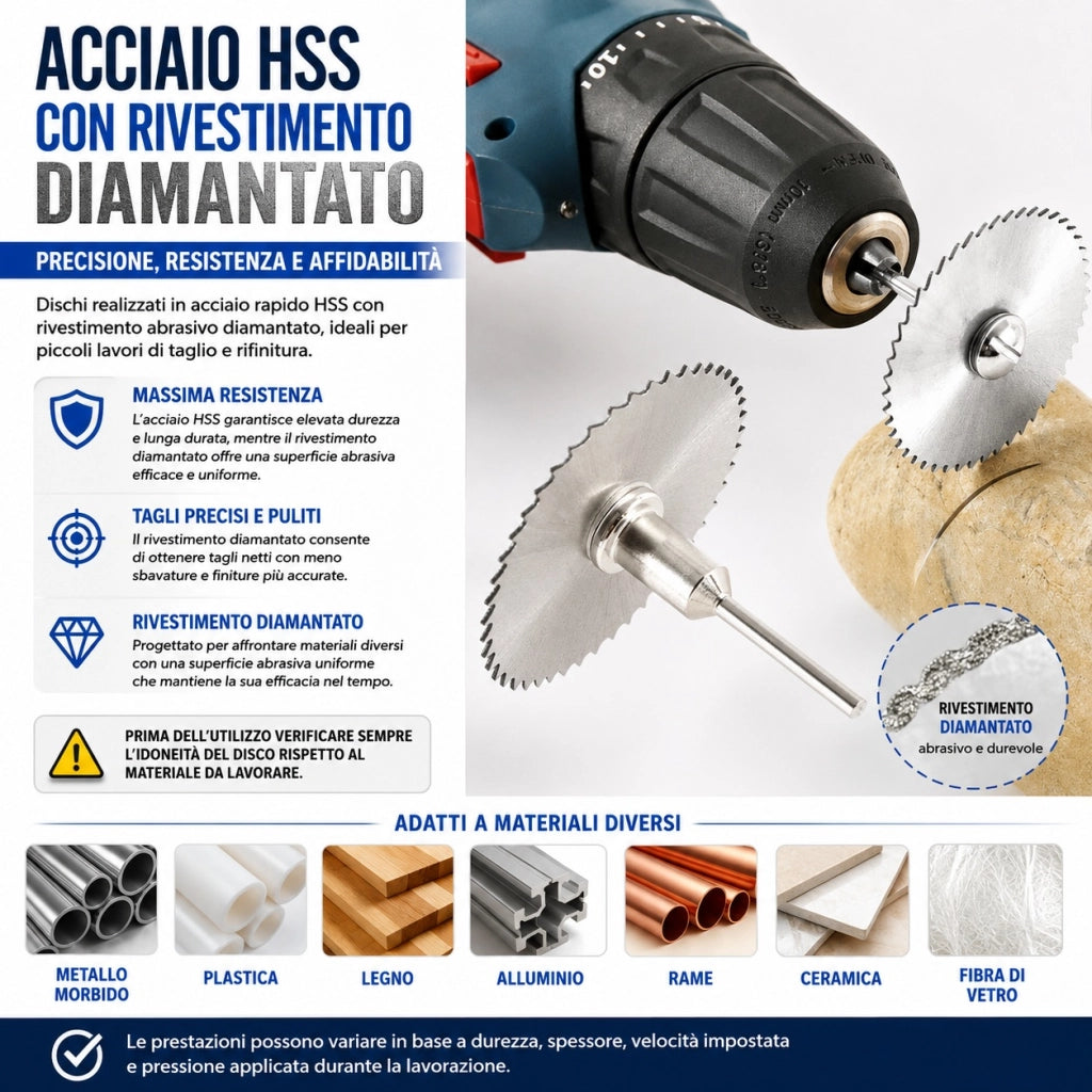 5 Dischi da Taglio HSS Diamantati 22-44 mm per Mini Trapano 47362