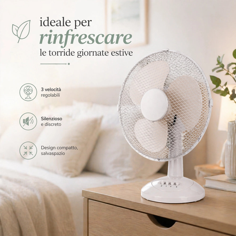 Ventilatore da Tavolo Autoportante Ø40cm Potenza 45W 3 Velocità Sabbia