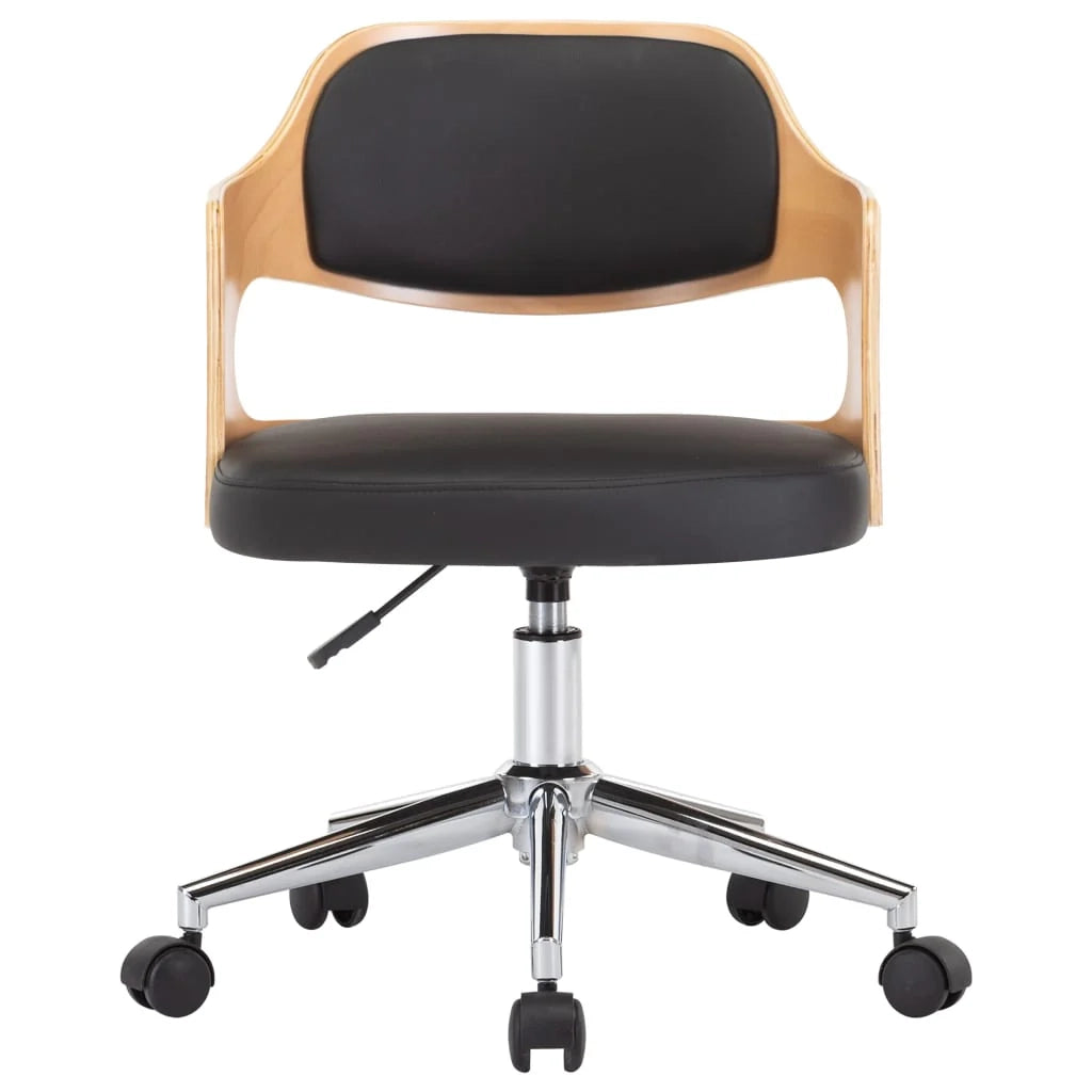 Sedia girevole da ufficio/studio in legno curvato e similpelle nera 02_0024153